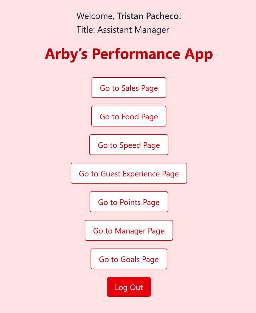 Arby's Performance Web App Dashboard