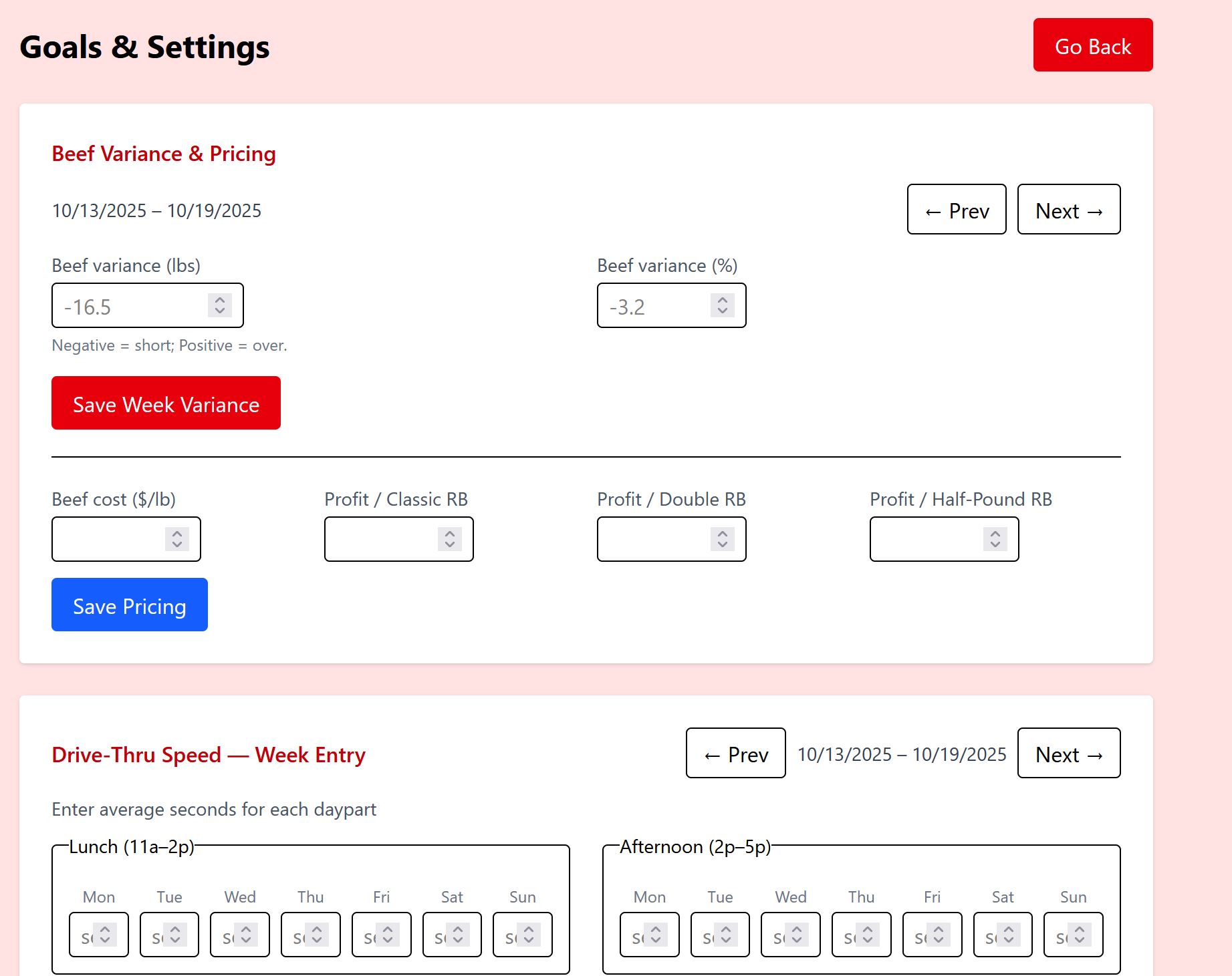 Arby's Performaance Web App GM and AM specific Goals and Settings