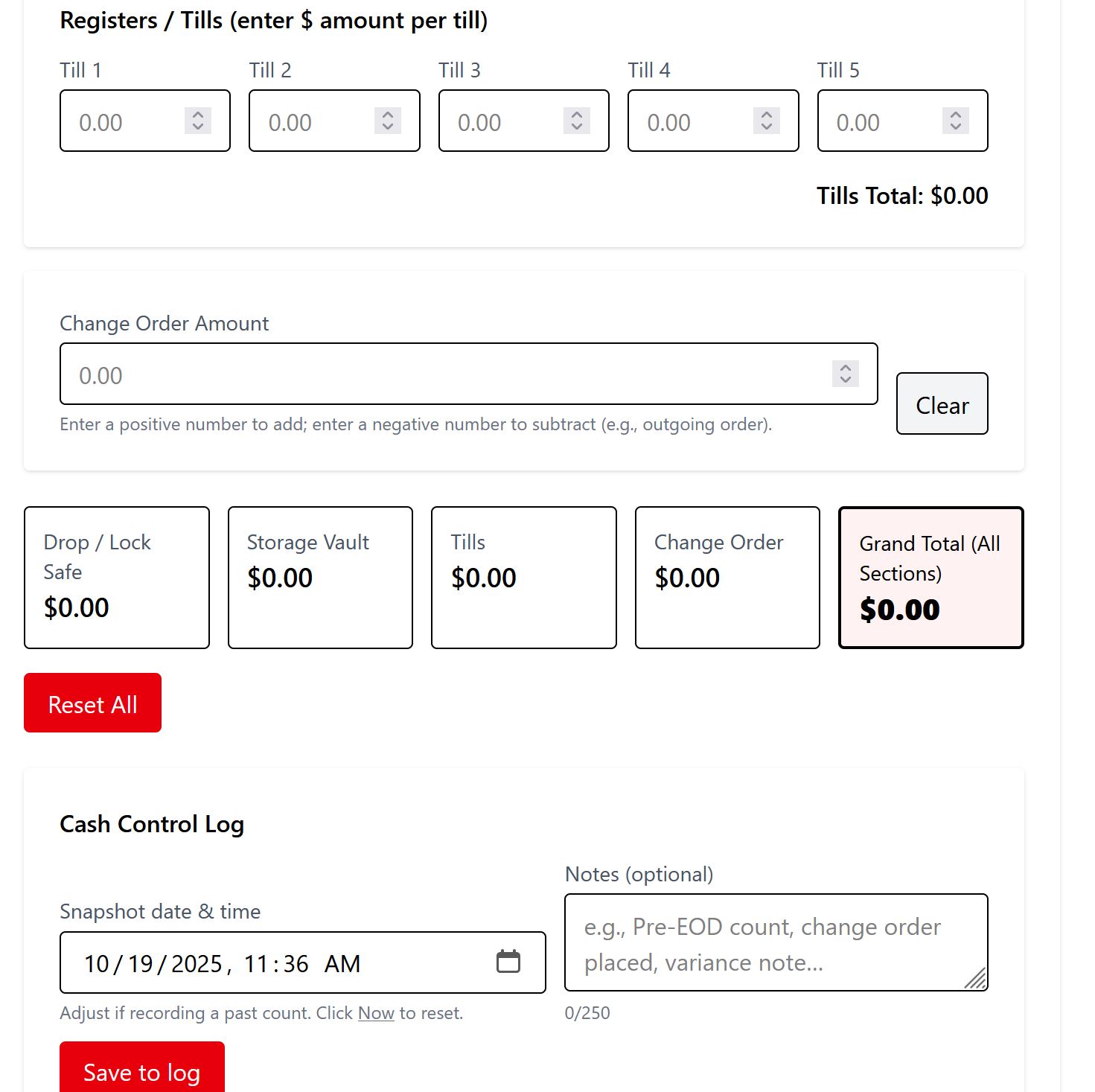 Arby's Performance Web App Cash Control
