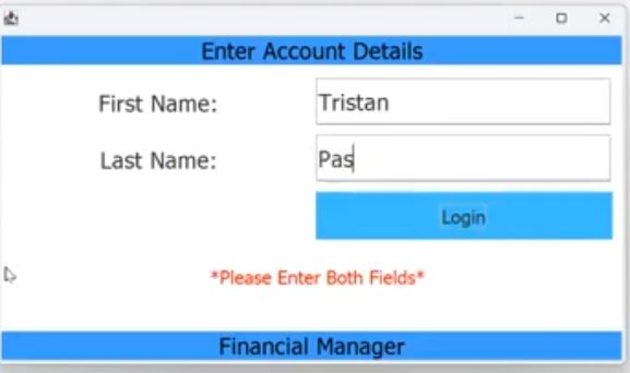 Financial Manager Login Page